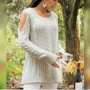Soft Surroundings Cold Shoulder Cable Knit Sweater